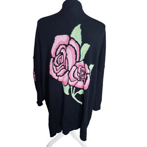Torrid Womens 4X Pink Roses Open Front Cardigan Sweater Black Beauty & the Beast